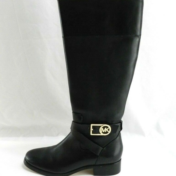 Michael Kors Black Tall Riding Boots Logo Buckle Brcye Sz 5.5 - Picture 1 of 7